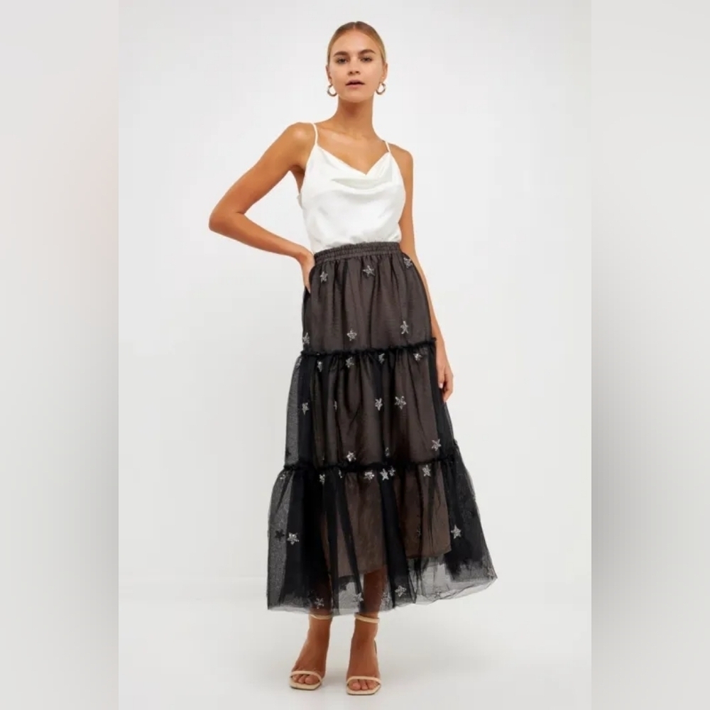 ANTHROPOLOGIE Endless Rose Black Tulle Skirt